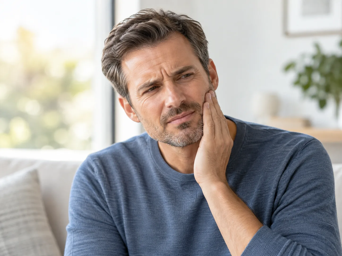 Man experiencing jaw pain associated with TMJ or TMD symptoms